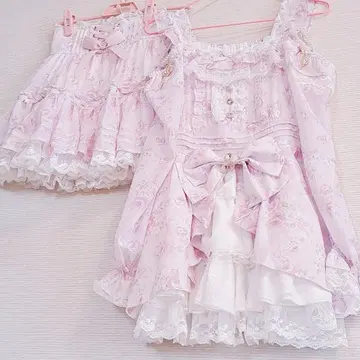 미사용 리즈리사 로즈 쉬폰 리본 셋업 핑크 LIZLISA