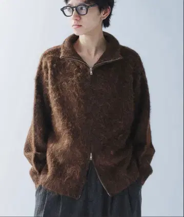 Adoon plain 샤기 드라이버즈 더블 지퍼 니트 M