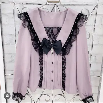 MARS 리본 포함 하트 레이스 세일러 블라우스