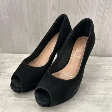 ROCKPORT 블랙 스웨이드 오픈토 하이힐 23cm