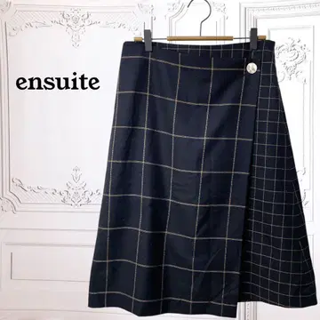 [엔스위트/레나운] 스커트 [F] 네이비 체크 무늬 플레어 무릎 기장