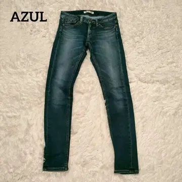 AZUL 데님 스키니 팬츠 인디고 캐주얼 슬림 레그 워셔블 23인치
