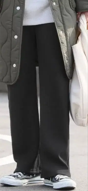 reca 속기모 본딩 세미 와이드 리브 팬츠 블랙 M-TALL