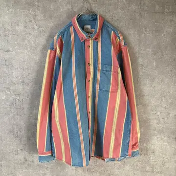 ZARA 스트라이프 데님 셔츠 긴팔 코튼 L 사이즈 릴랙스 FIT