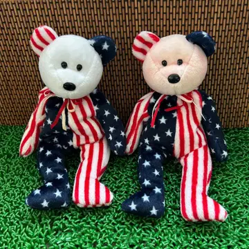 BEANIE BABY ty 성조기 디자인 곰 봉제 인형 페어 2개