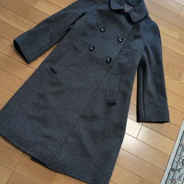 다크 그레이 더블 브레스트 롱 코트