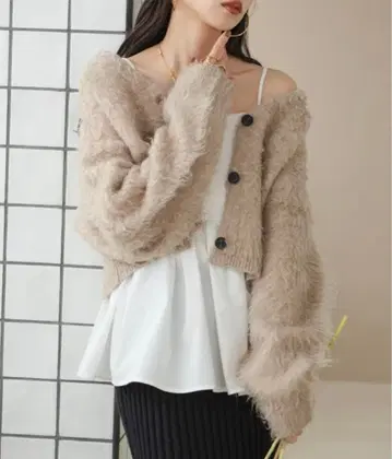 hinari 샤기 숏 니트 가디건