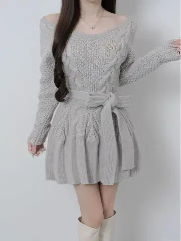 Lumignon Cable knit ribbon flare dress