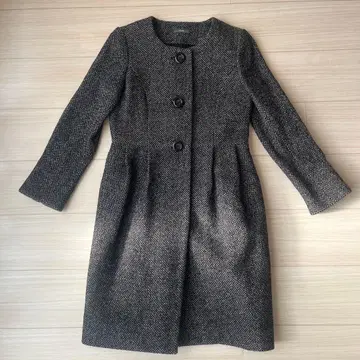 IENA 헤링본 무늬 울 혼방 노카라 코트