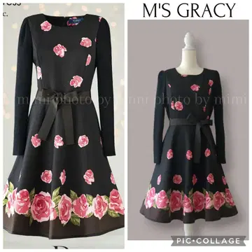 M'S GRACY*WEB 게재*로즈 프린트 긴팔 원피스