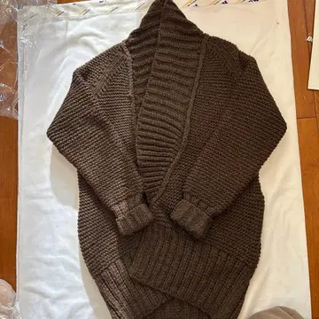브라운 카키색 롱 니트 가디건 숄카라