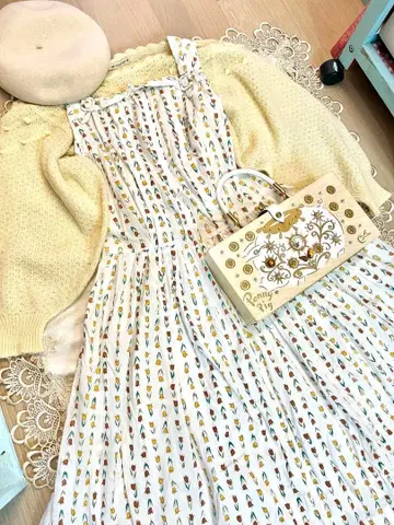 1950-60년대 꽃무늬 코튼 플레어 원피스 구제 의류 빈티지