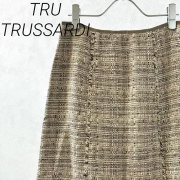 TRU TRUSSARDI 미디 스커트 플레어 트위드 울 혼방 안감 부착