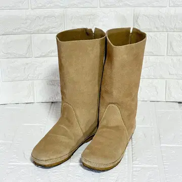 KOOS 코스 롱 부츠 베이지 스웨이드 24 24.5cm 천연 가죽