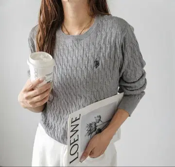 택 포함 새상품 U.S.POLO ASSN 케이블 니트 그레이