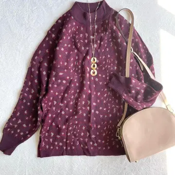 울 혼방 총 패턴 터틀넥 니트 레오파드 화려한 무늬 스웨터 개성있는 ML