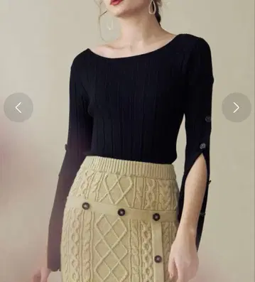 머큐리 듀오 슬리브 오픈 단추 디자인 리브 니트 블랙