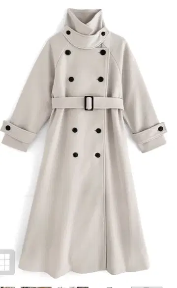베이지 더블 브레스트 롱 코트