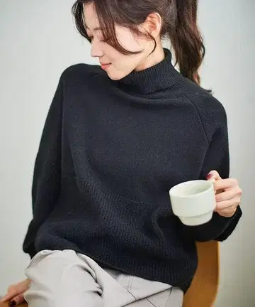 르 쿠르 블랑 편직 절개 터틀 니트 풀오버 블랙 M