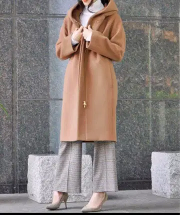 새상품급 Allureville 램스울 빅 후드 코트 카멜