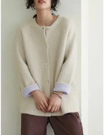 LARUTA 폭스 혼방 W 페이스 니트 코트