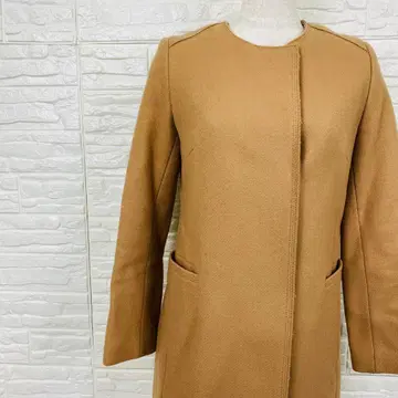 데프레 롱 코트 노카라 울 S 카멜 [2649-89]