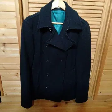 네이비 울 더블 브레스트 피 코트