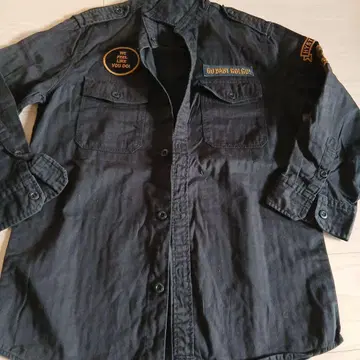 밀리터리 블랙 7부 소매 셔츠 패치 포함