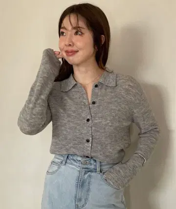 앙피로 [경량/세탁 가능] 파인 알파카 카라 부착 가디건