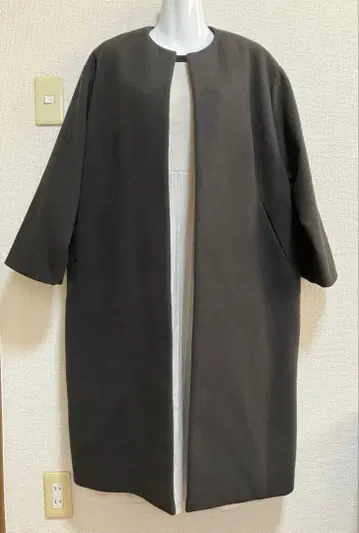 MILA OWEN 다크 브라운 노카라 롱 코트 새상품급