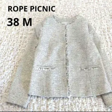 로페피크닉 노카라 자켓 트위드 프린지 38 M