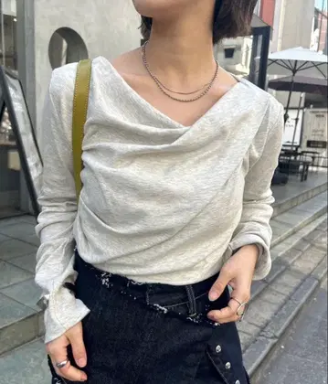 mystic 오프숄더 롱 T셔츠 그레이