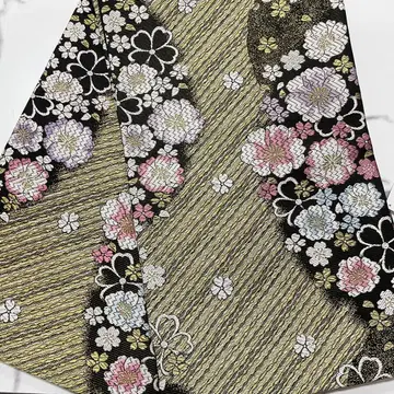 후리소데 후쿠로 오비 벚꽃 블랙 금 니시진 비단
