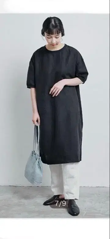 나카가와 마사시치 상점 린넨 T셔츠 원피스 옅은 먹색