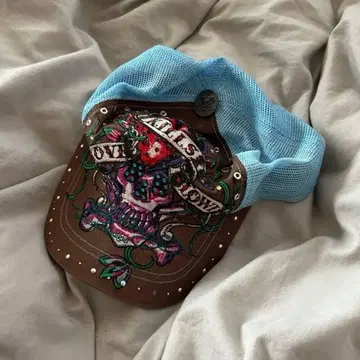 [ Y2k ] Ed Hardy 스컬 자수 브라운/블루 에드하디 문신