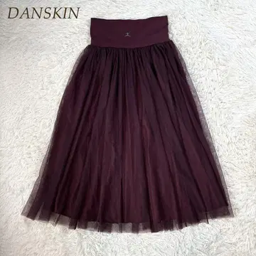 DANSKIN 튤 개더 롱 스커트 블랙베리