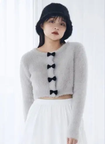 포근포근 그레이 리본 버튼 가디건 새상품급