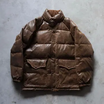 00s Y2K 브라운 인조 가죽 다운 자켓 충전솜 빅 사이즈