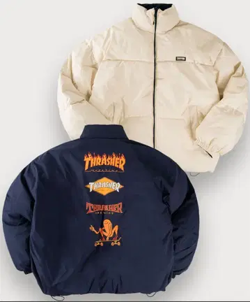 THRASHER 다운 자켓 네이비 화이트