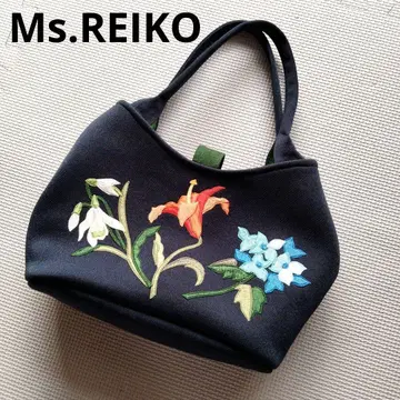 [레어] Ms.REIKO 미즈 레이코 꽃무늬 자수 토트백 네이비