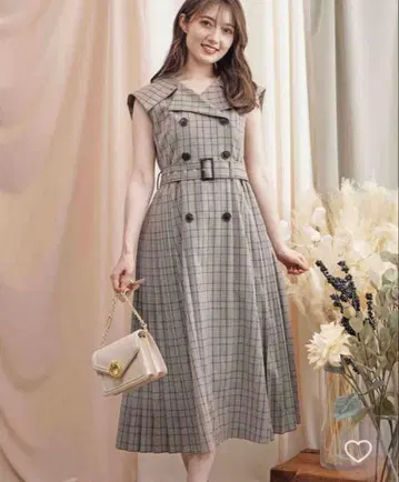 사이드 플리츠 트렌치풍 원피스 94 믹스 체크 M 사이즈 노엘라