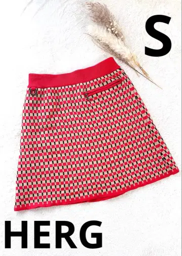 HERG 골프 여성용 니트 스커트 체크 무늬 레드
