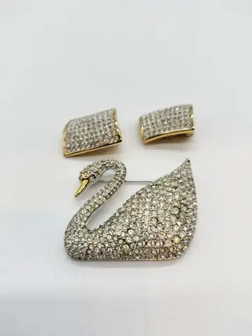 스와로브스키 브로치 & 귀찌 세트 백조 큐빅