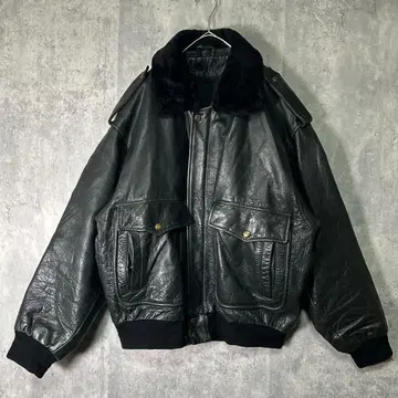 극상 두툼한 소가죽 가죽 자켓 G-1 보아 옷깃 플라이트 블랙 천연 가죽