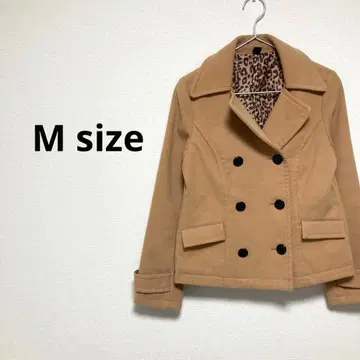 여성용 피 코트 카멜 브라운 아우터 방한 표범 무늬 M