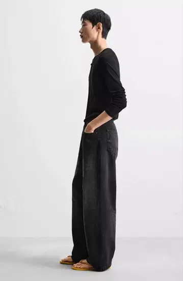 ZARA 슈퍼 배기 데님 블랙 38