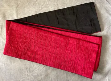 빨강 검정 자수 변화 린넨 잎 패턴 반폭 오비