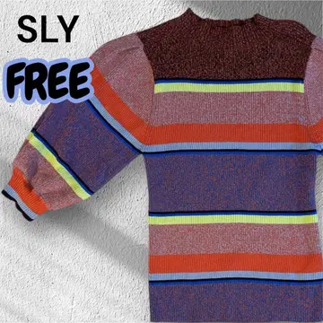 SLY 멀티 보더 퍼프 슬리브 상의 FREE