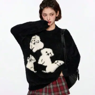 니트 강아지 모티브 오버 사이즈 푸들 시추