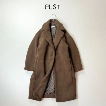 PLST 테디베어 보아 롱 코트 브라운